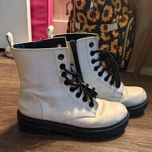 White Combat Boots with Black Laces Size 7